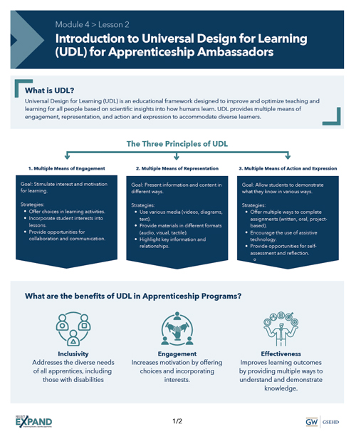 Screenshot of Module 4, Lesson 2 handout "Introduction to Universal Design for Learning (UDL) for Apprenticeship Ambassadors"
